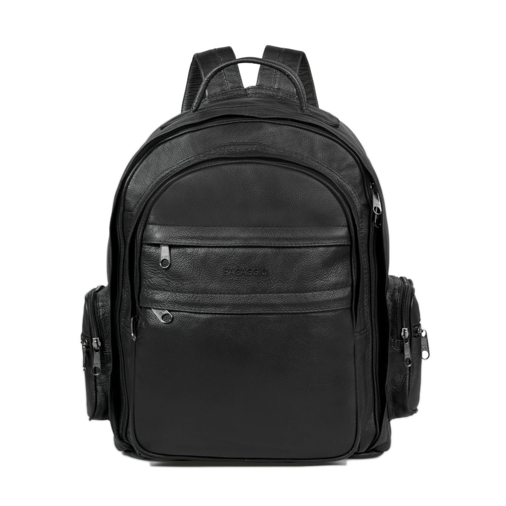 Mochila Masculina Grande Executiva de Couro Abufalado para Notebook Preta