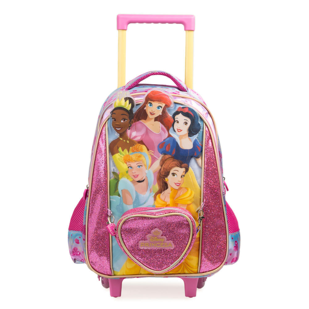 Mochila de Rodinha Infantil Feminina Princesas Rosa