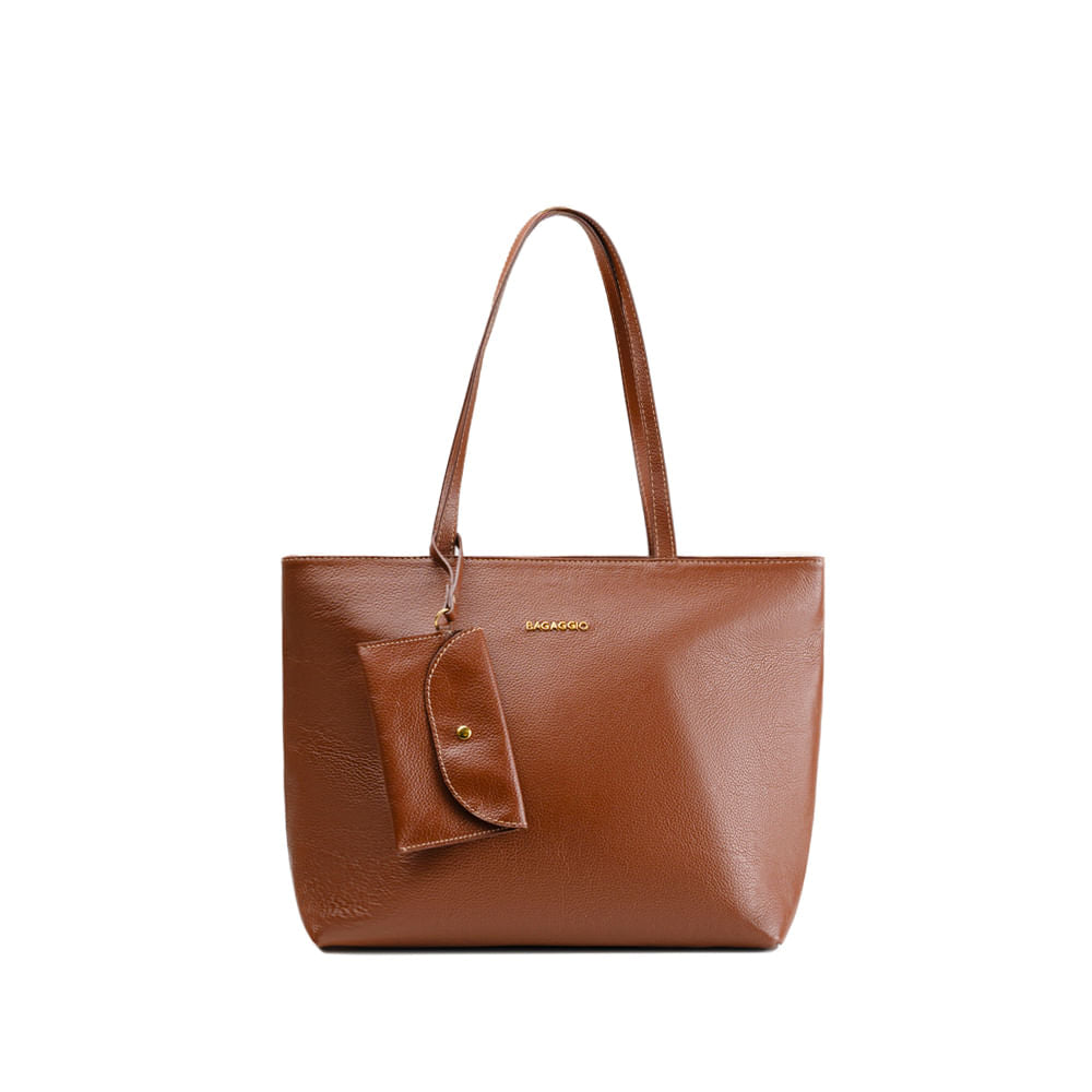 Bolsa de Ombro Feminina de Grande Tote Couro Basic Marrom
