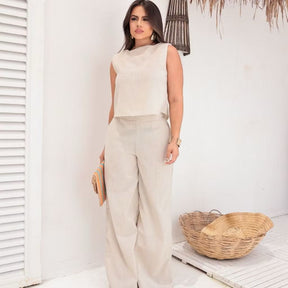 Conjunto Feminino Alfaiataria em Linho – Calça + Blusa Elegante