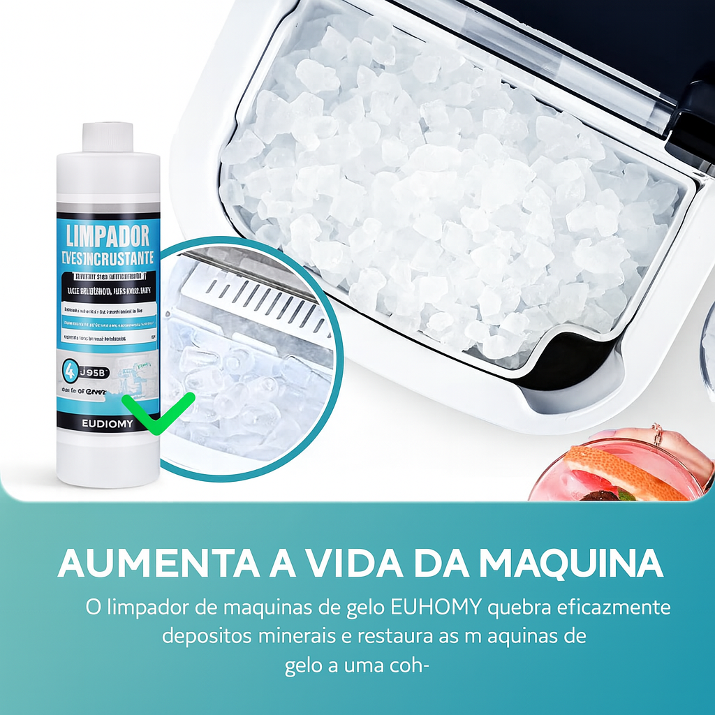 EUHOMY Limpador e Desincrustante para Máquina de Gelo, 473/946 ml (4 Usos por Frasco), Solução Desincrustante Universal Ideal para Todas as Marcas de Máquinas de Gelo