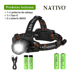 Lanterna de Cabeça Nativo UltraBeam - Zoom e USB | Nativo Camping
