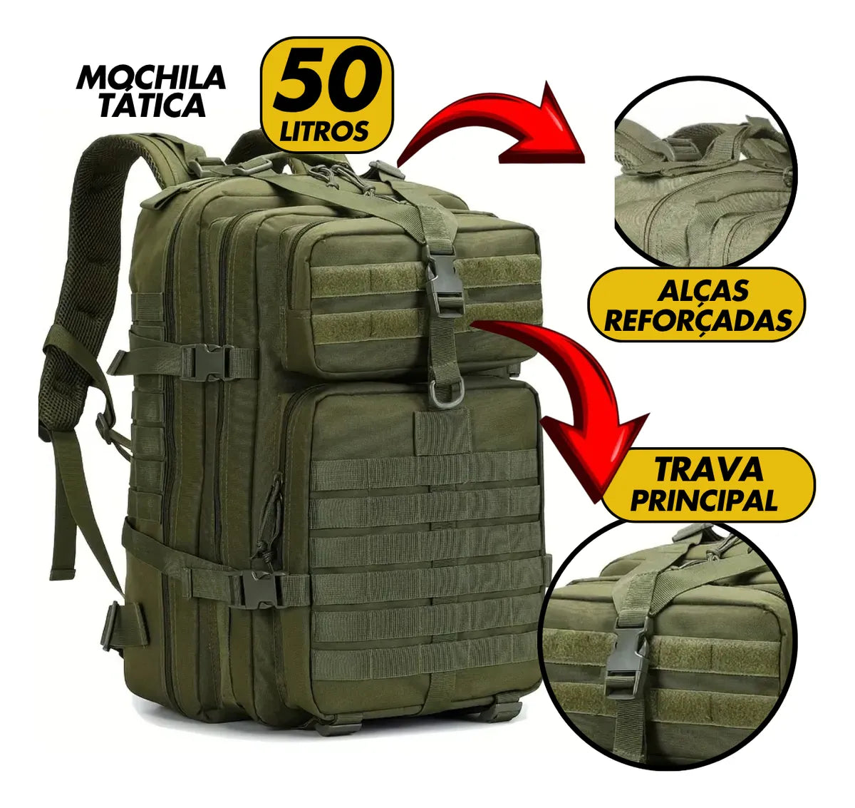 Mochila Tática 50 Litros Reforçada Impermeável Masculina Grande Camping