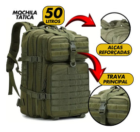 Mochila Tática 50 Litros Reforçada Impermeável Masculina Grande Camping
