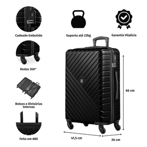 Mala Média 23 kg ABS 4 Rodas Detroit Preta II