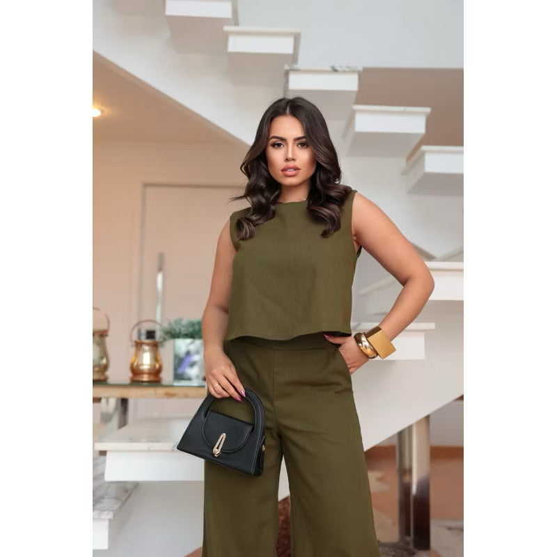 Conjunto Feminino Alfaiataria em Linho – Calça + Blusa Elegante