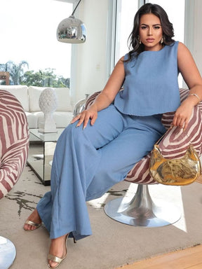 Conjunto Feminino Alfaiataria em Linho – Calça + Blusa Elegante