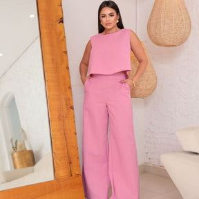 Conjunto Feminino Alfaiataria em Linho – Calça + Blusa Elegante