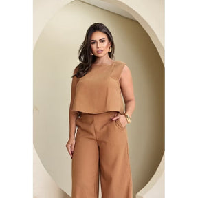 Conjunto Feminino Alfaiataria em Linho – Calça + Blusa Elegante