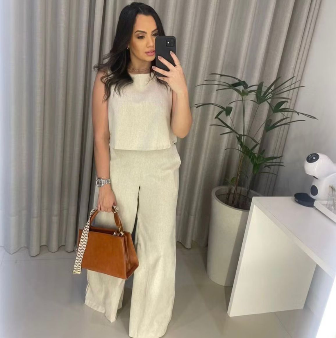 Conjunto Feminino Alfaiataria em Linho – Calça + Blusa Elegante