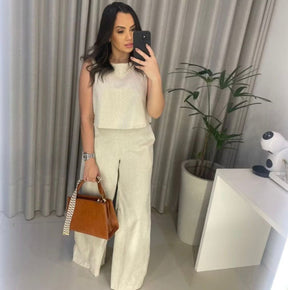 Conjunto Feminino Alfaiataria em Linho – Calça + Blusa Elegante