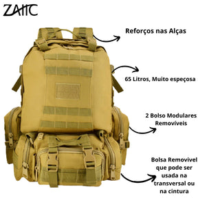 Mochila Grande Reforçada 65 Litros  4 em 1 Compartimentos removíveis